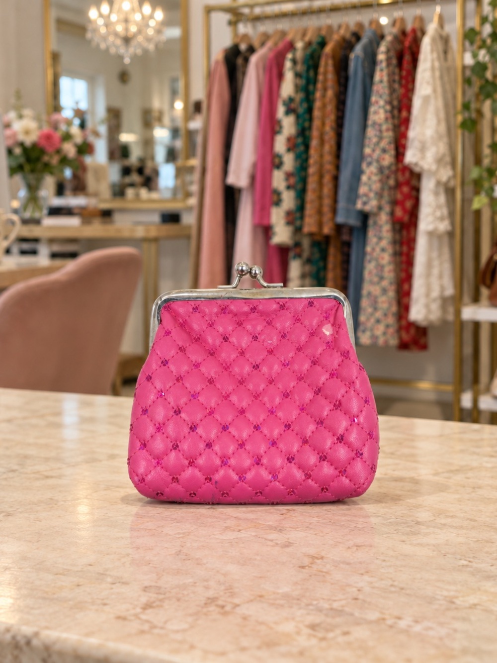 Pink Quilted Kiss-Lock Coin Purse